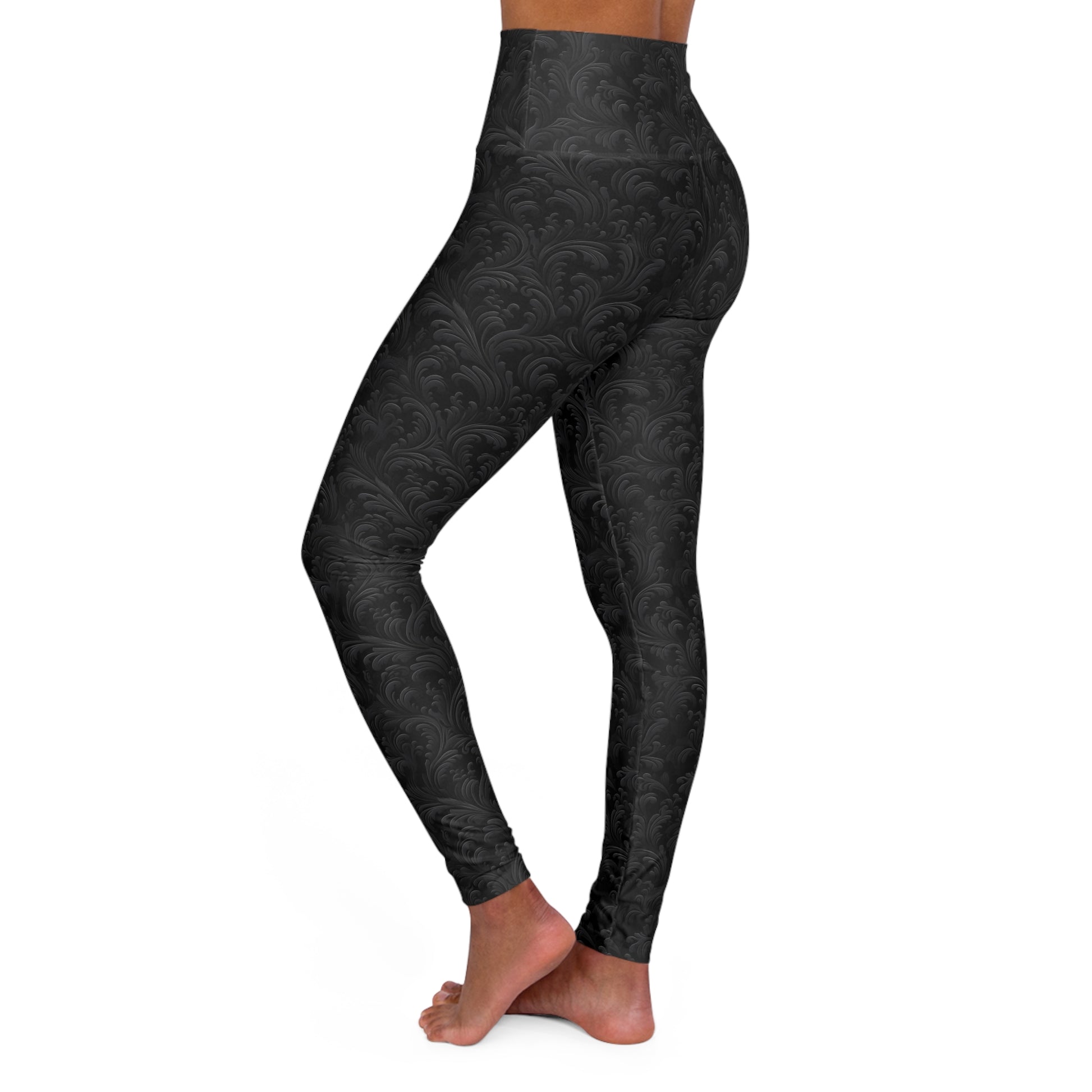 Black Ornate Swirls Yoga Leggings