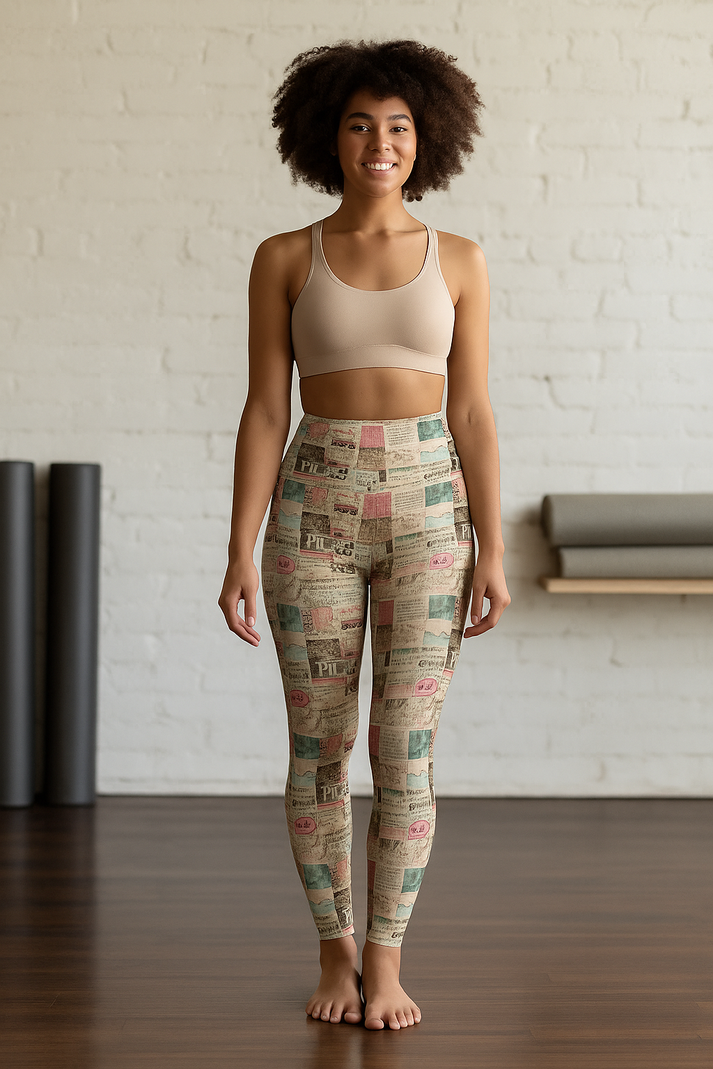 Yoga Leggings - Abstract Collage of Paper with Messages Design