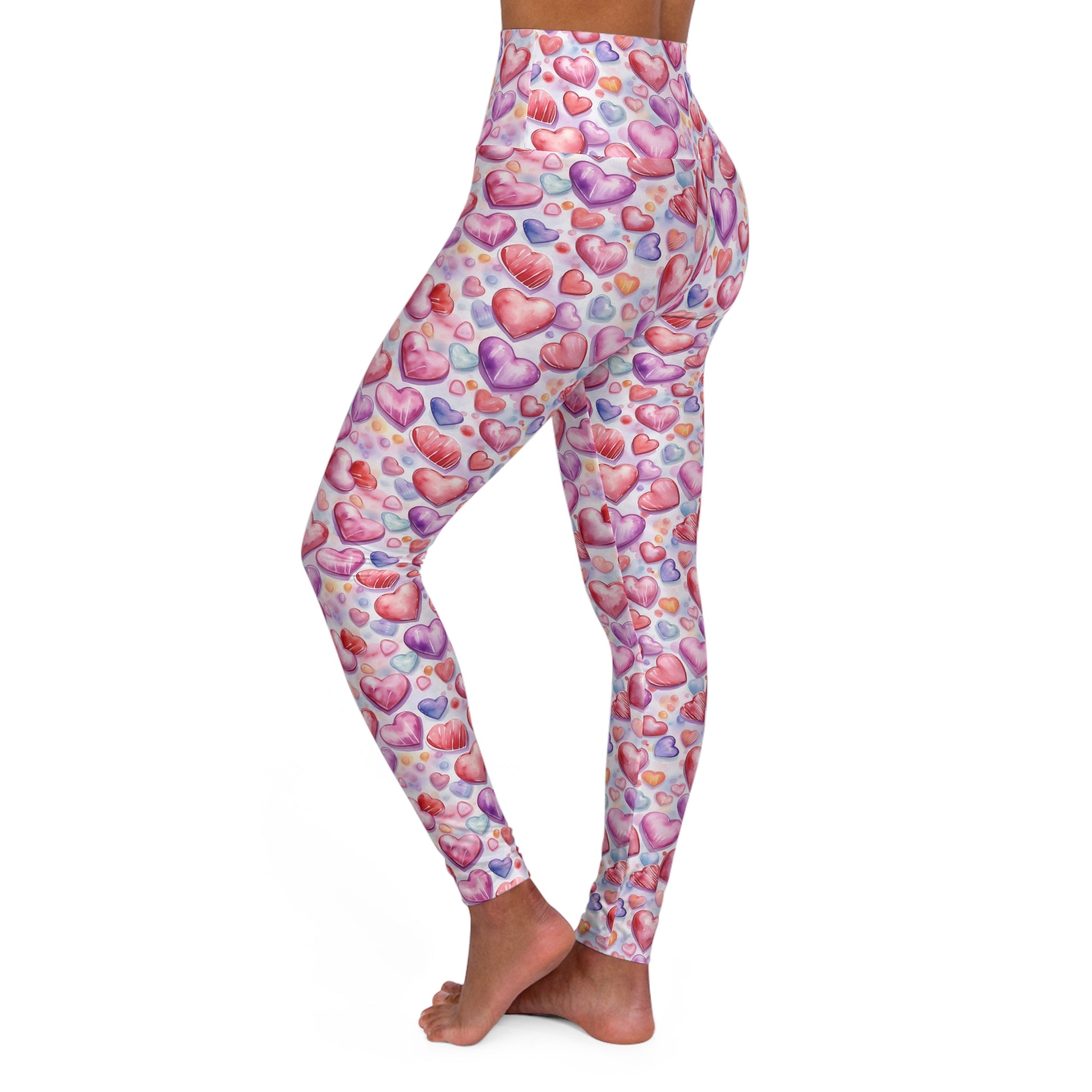 Yoga Leggings - Seamless Heart Pattern in Pink, Red, and Purple