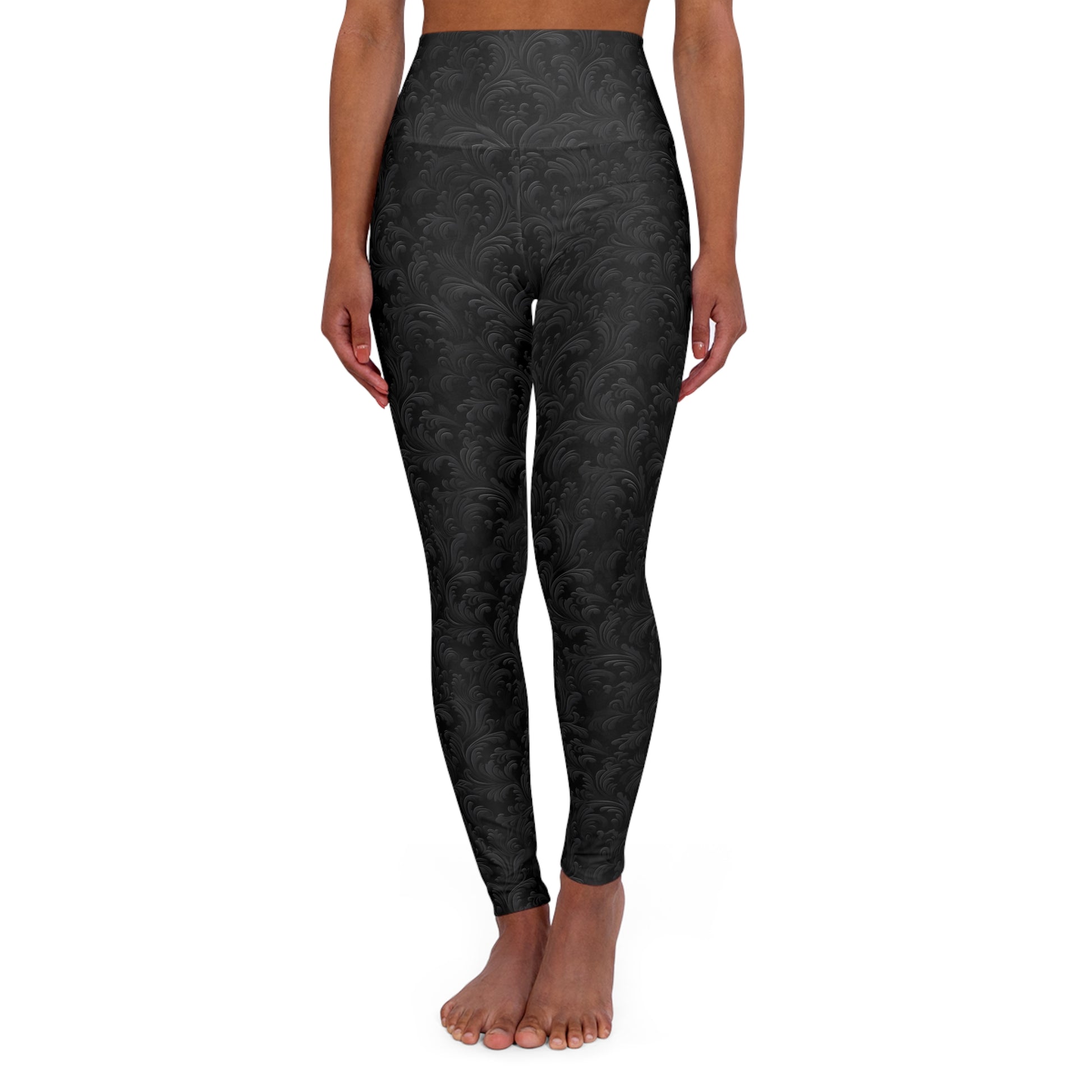 Black Ornate Swirls Yoga Leggings